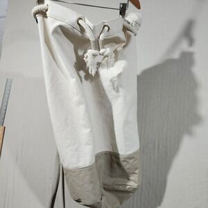 Lands End Canvas Laundry Bag Natural‎ Khaki Drawstring Shoulder Strap Large Dorm